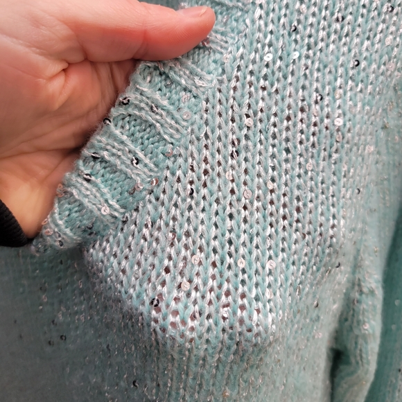 Shimmer metallic and sequin woven knit top sweater xl teal mint - Picture 2 of 8